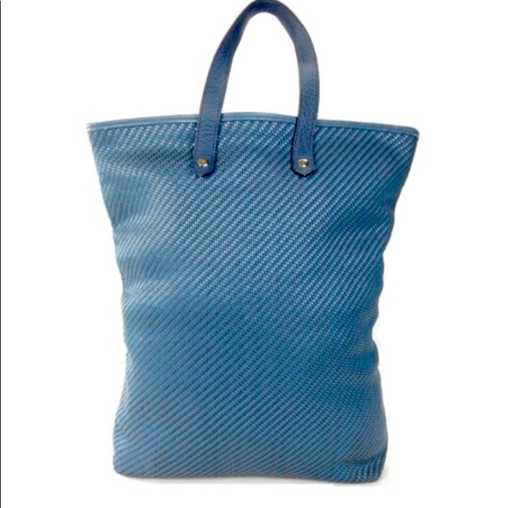 Hermes Leather canvas wooven tote